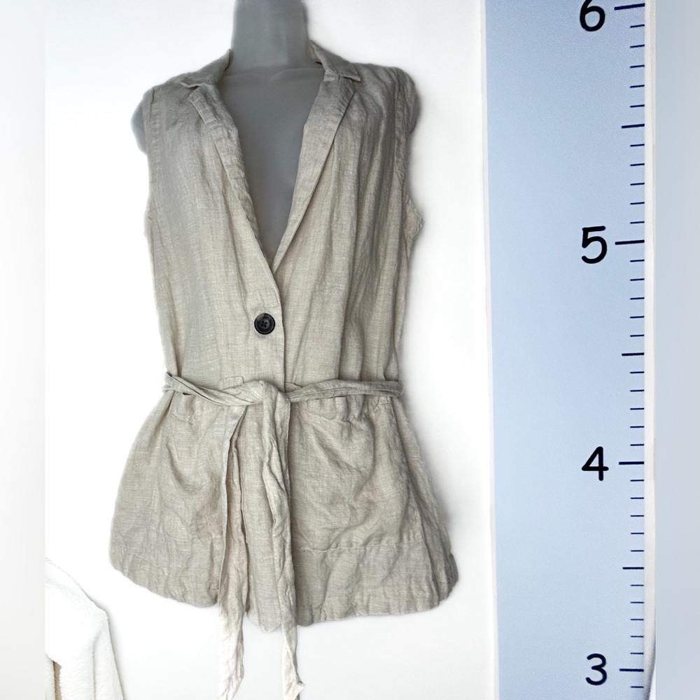 Tahari‎ Off-White Beige Linen One Button Vest Medium